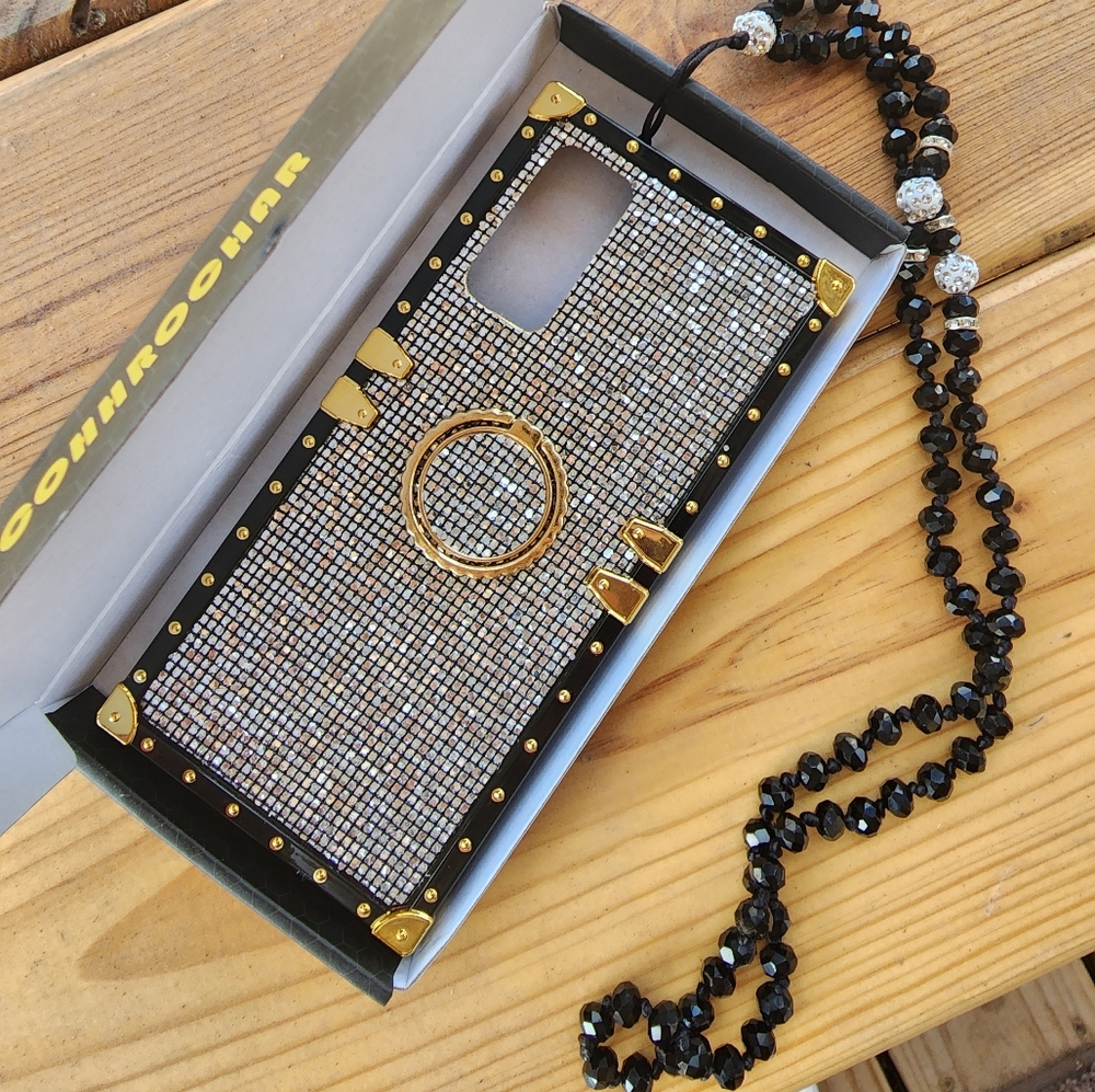 Samsung S22+ Glitter Phone Case with Beaded Strap